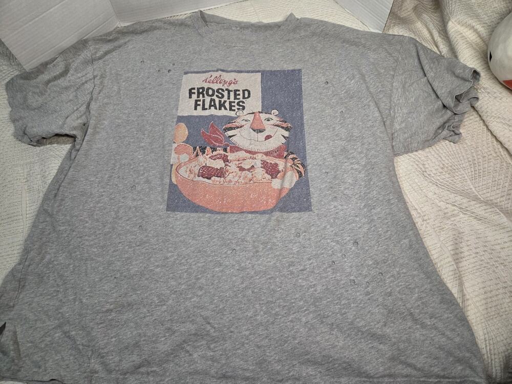 Aerie Distressed Tony Tiger Frosted Flakes XL Gray Cotton retro Y2K holes